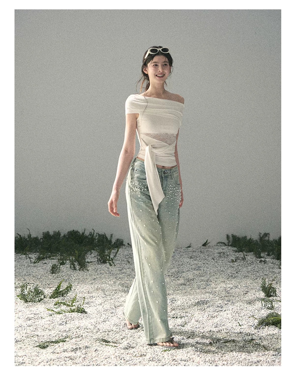 Pearl Studded Straight Leg Jeans