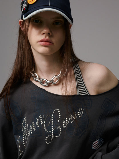 Off Shoulder Letter Print Sweatshirt