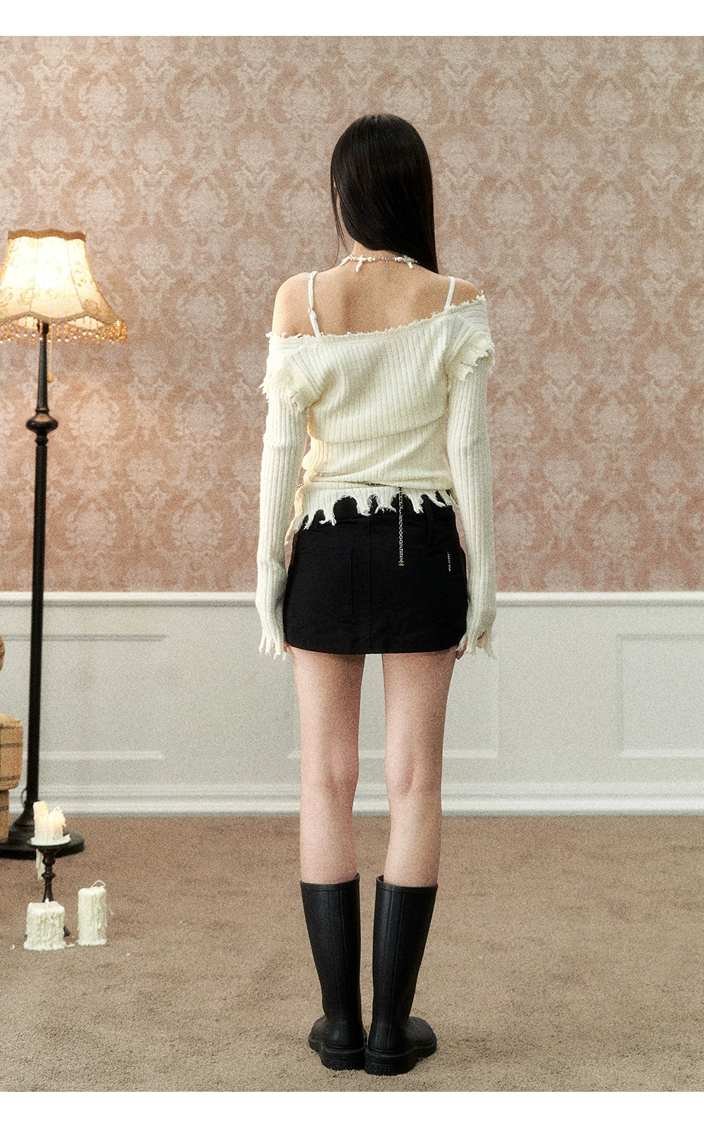 Khaki &amp; Off-white Frayed Edge Sweater - CHINASQUAD