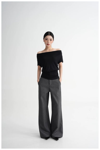 Draped Off-Shoulder Fitted Short Sleeve T-Shirt