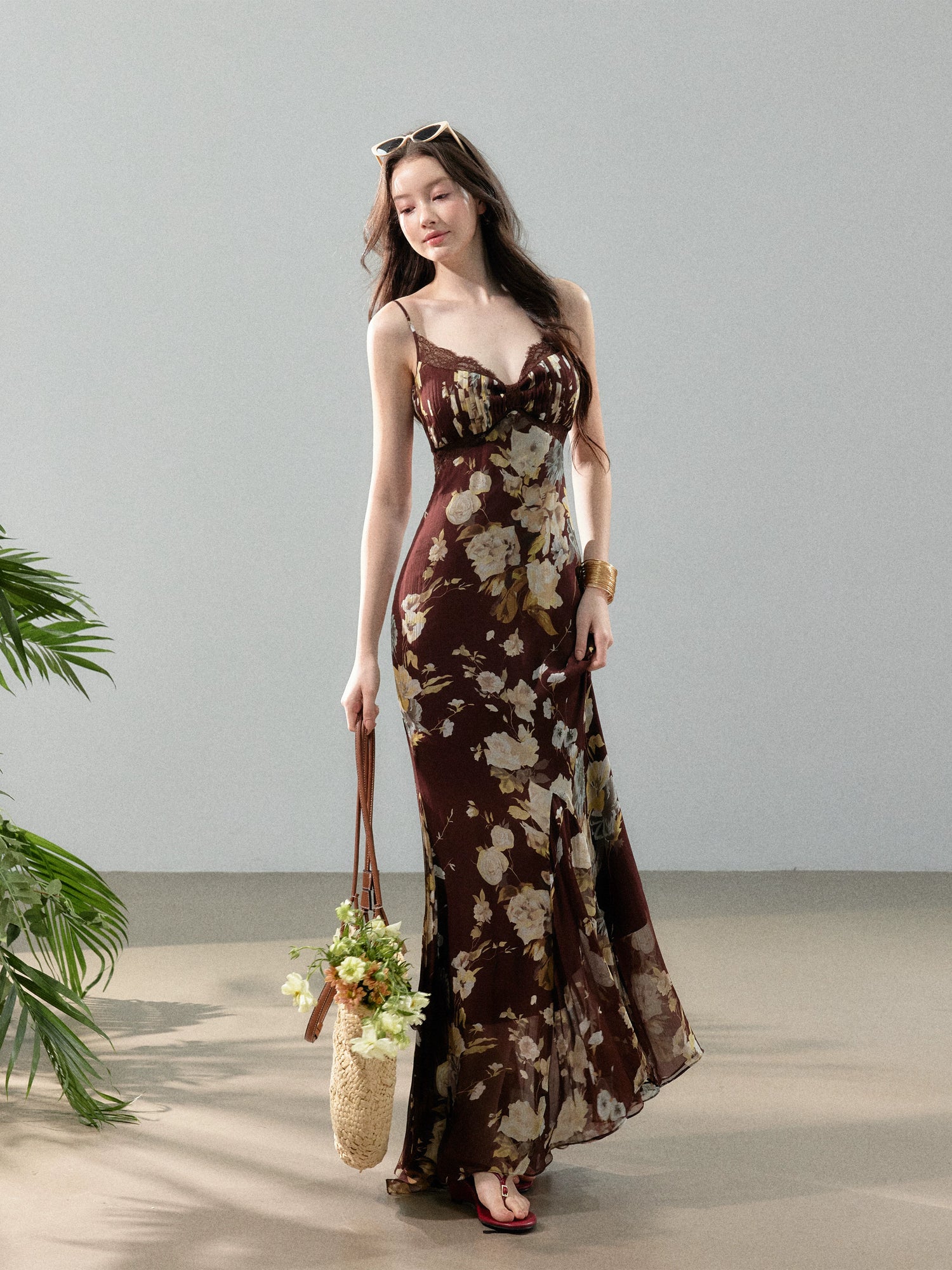Dreamlike Summer Floral Chiffon Mermaid Slip Maxi Dress