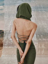 Khaki & Green Tight-fitting Hooded Long Dress - CHINASQUAD