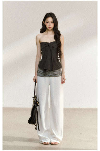 Layered Ruffle-Edge Cardigan &amp; Tube Top Set