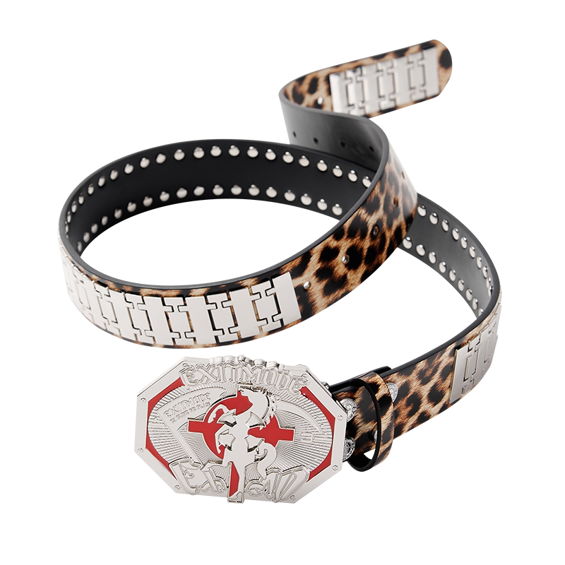 Chrono-Inspired Cross Emblem Leather Belt