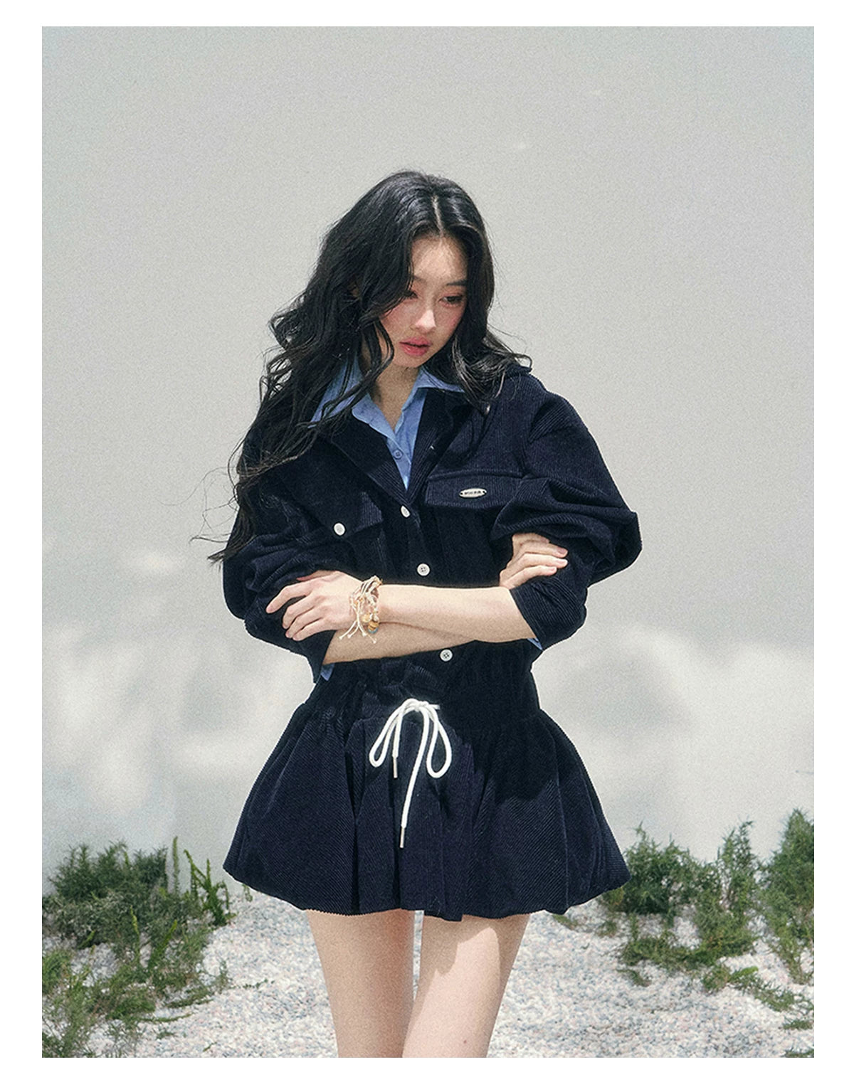 Corduroy Academy Faux Two-Piece Dress