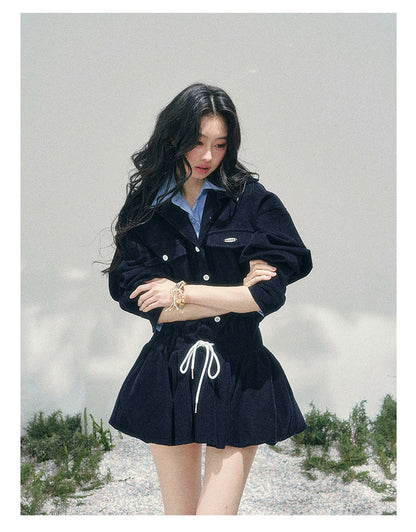 Corduroy Academy Faux Two-Piece Dress