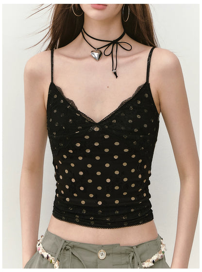 Irregular Tie-Dye Polka Dot Lace Vest - CHINASQUAD