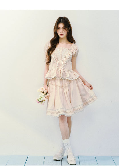 Romantic Ruffle Lace Blouse &amp; Skirt Set