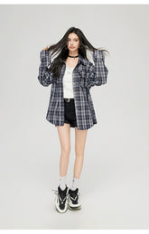 Plaid Hooded Oversized Shirt - CHINASQUAD