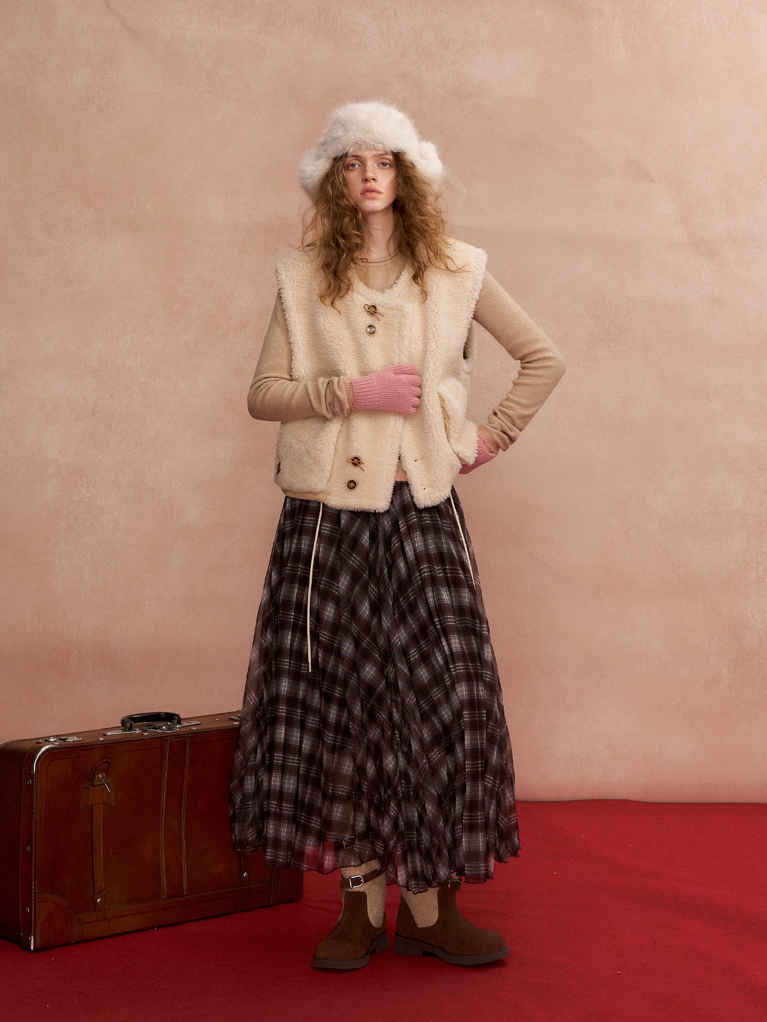 Contrast-Layered Long-Sleeve Knit Turtleneck