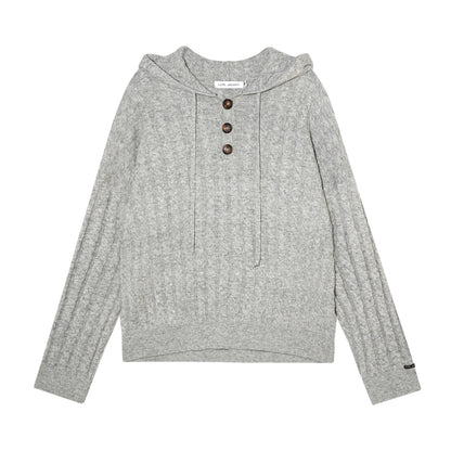 Wool Blend Cable Knit Hoodie &amp; Wide-Leg Pants Set