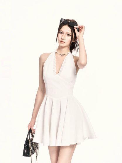 Romantic Rose Jacquard Halter Mini Dress