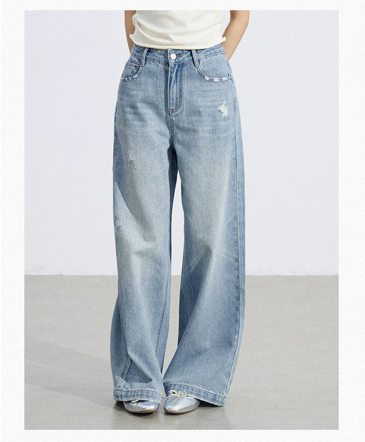 Vintage Starry Wash Wide-Leg Denim Jeans