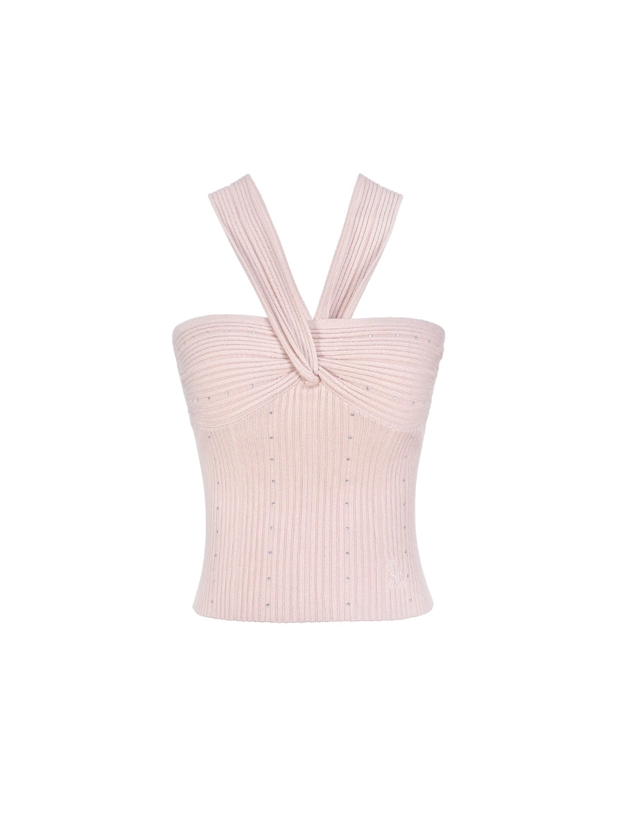 (Final Sale) Pink Cross-knit Diamond-Accented Knit Vest