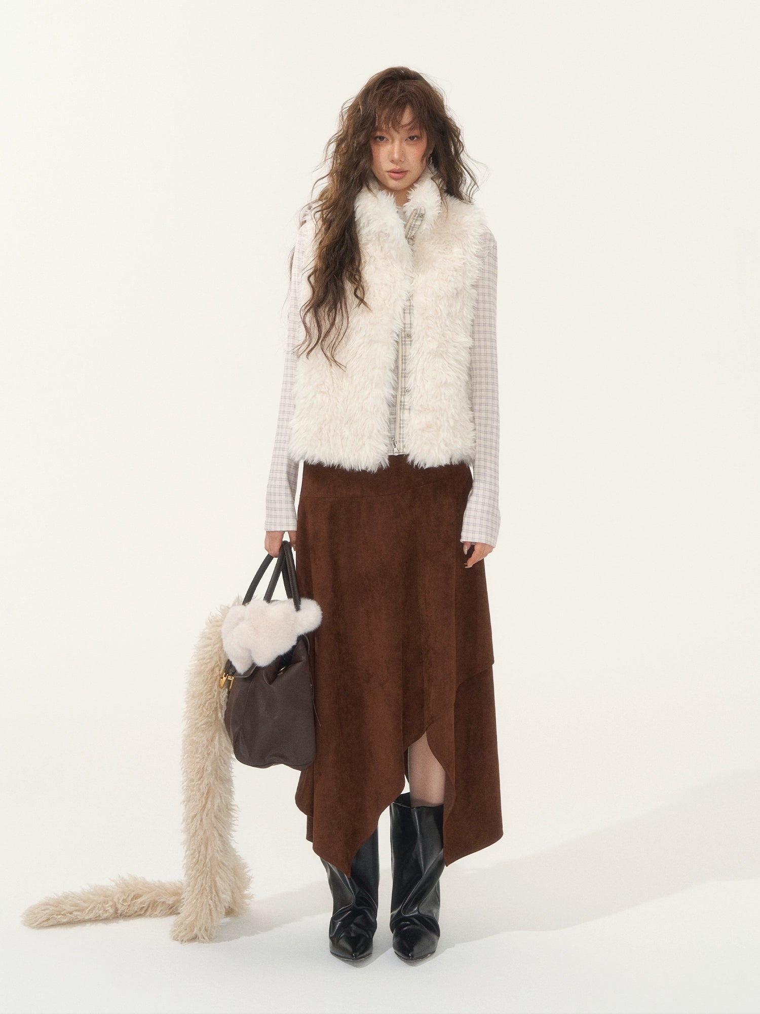 Asymmetric Faux Suede Midi Skirt