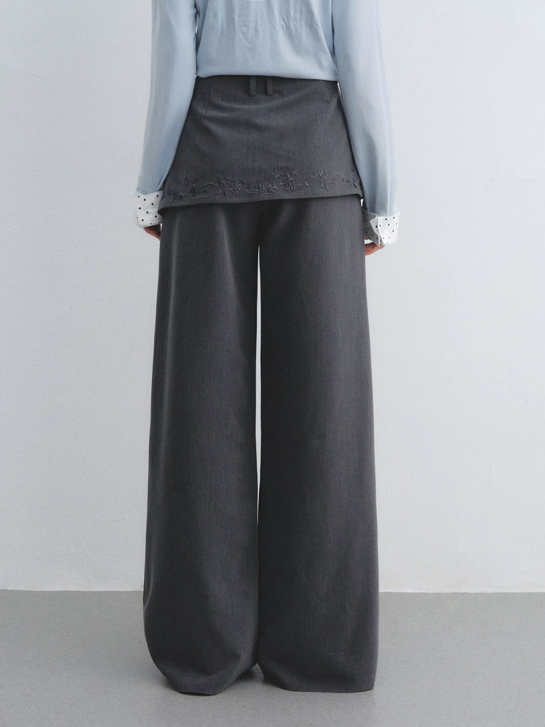 Embroidered Panel Wide-Leg Tailored Trousers