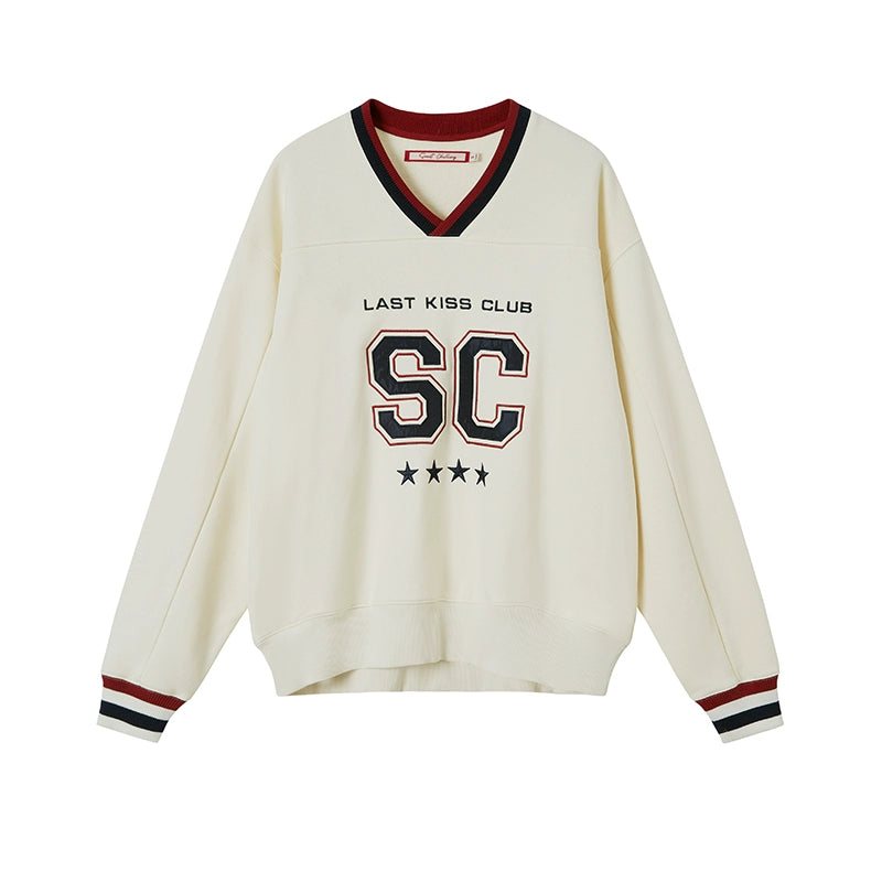 Oversize Casual V-neck Football Sweatshirt