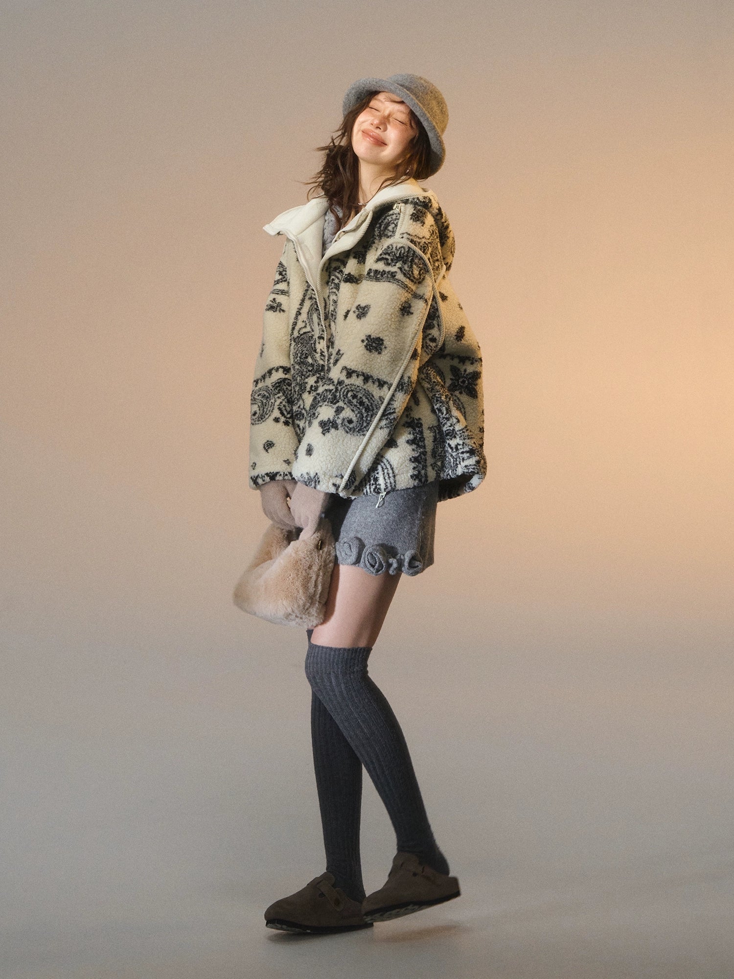 Jacquard Fleece Hooded Casual Jacket