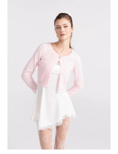 Vintage Soft Brushed Rabbit Hair Knit Cardigan