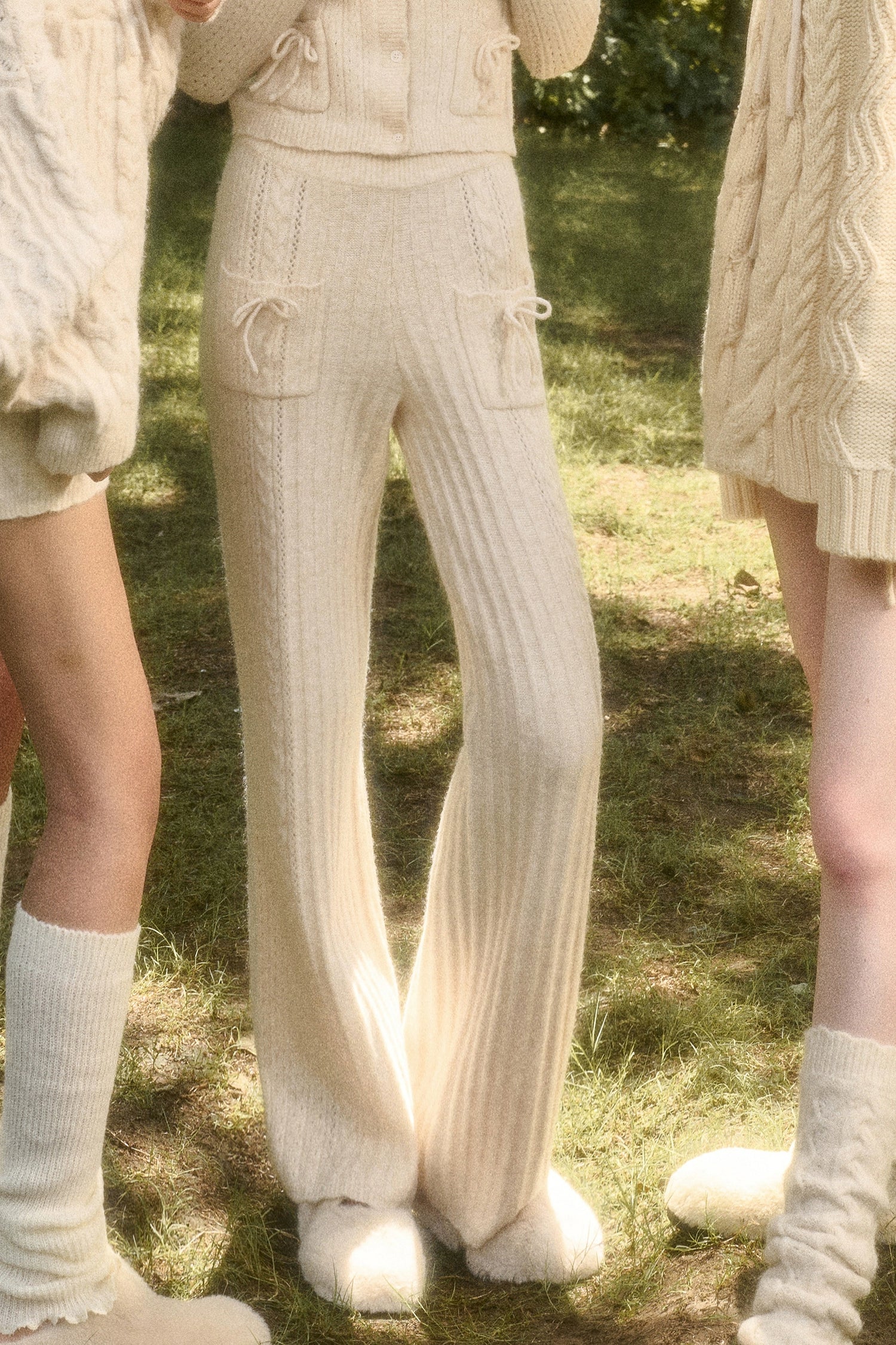 Velvet Bunny Wool Cloud Off-Shoulder Knit Cardigan &amp; Wide-Leg Pants Set