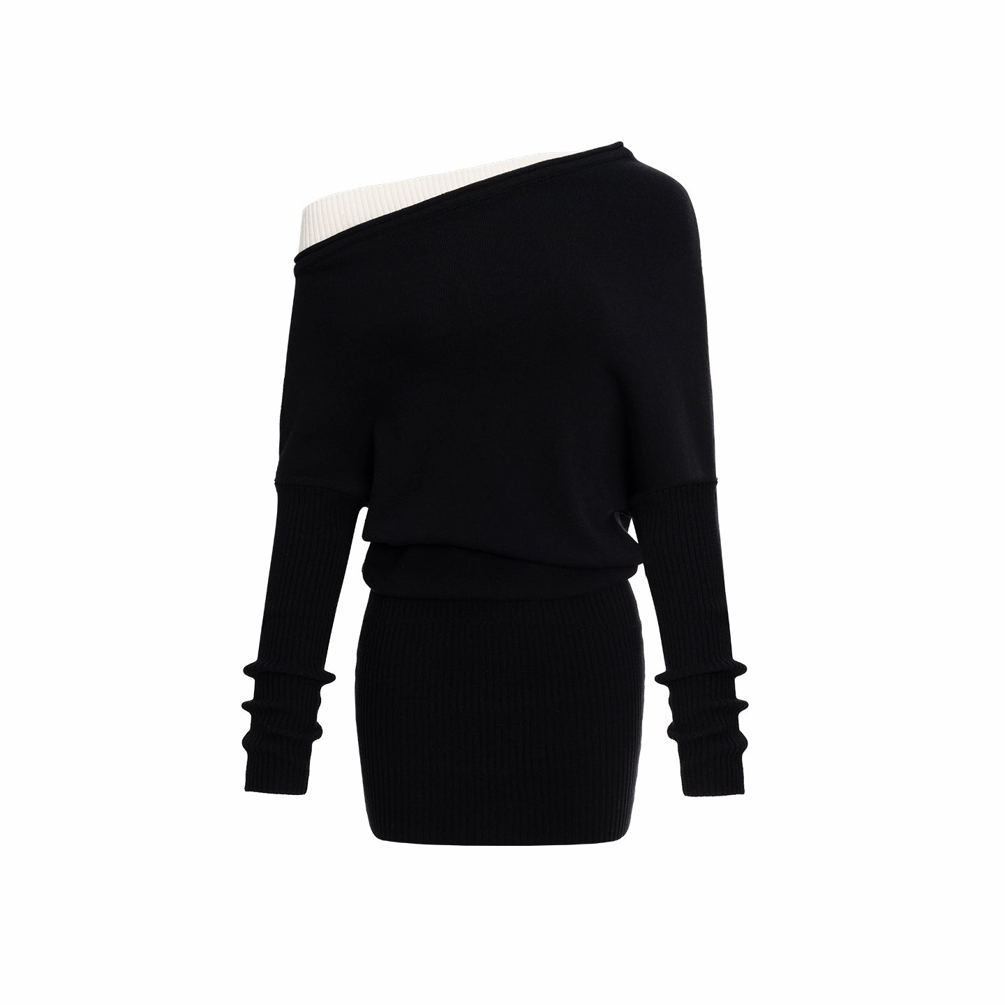 Asymmetric Contrast Knit Dress