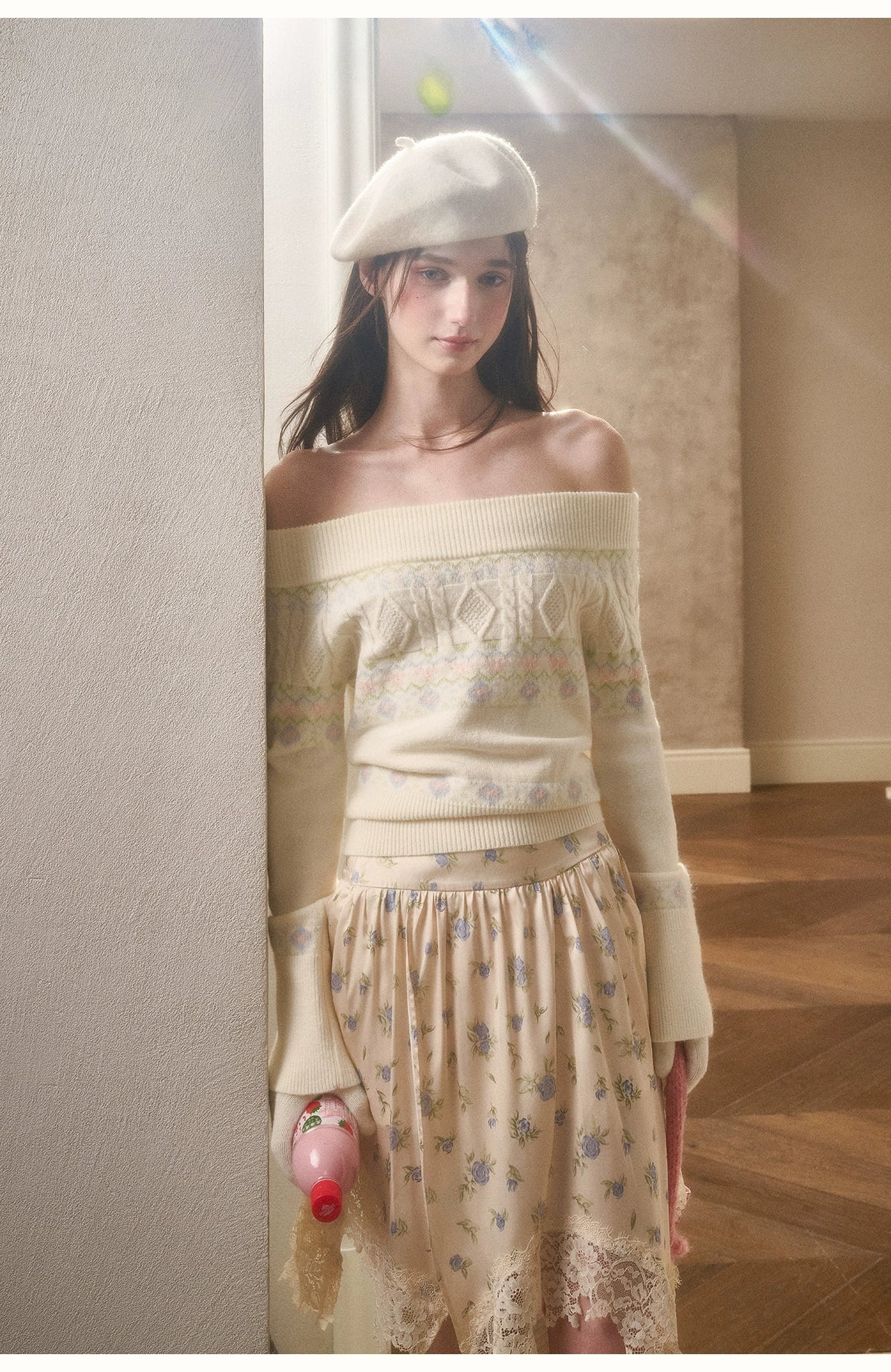 Cosagach Fair Isle Knit Crewneck &amp; Floral Skirt Set