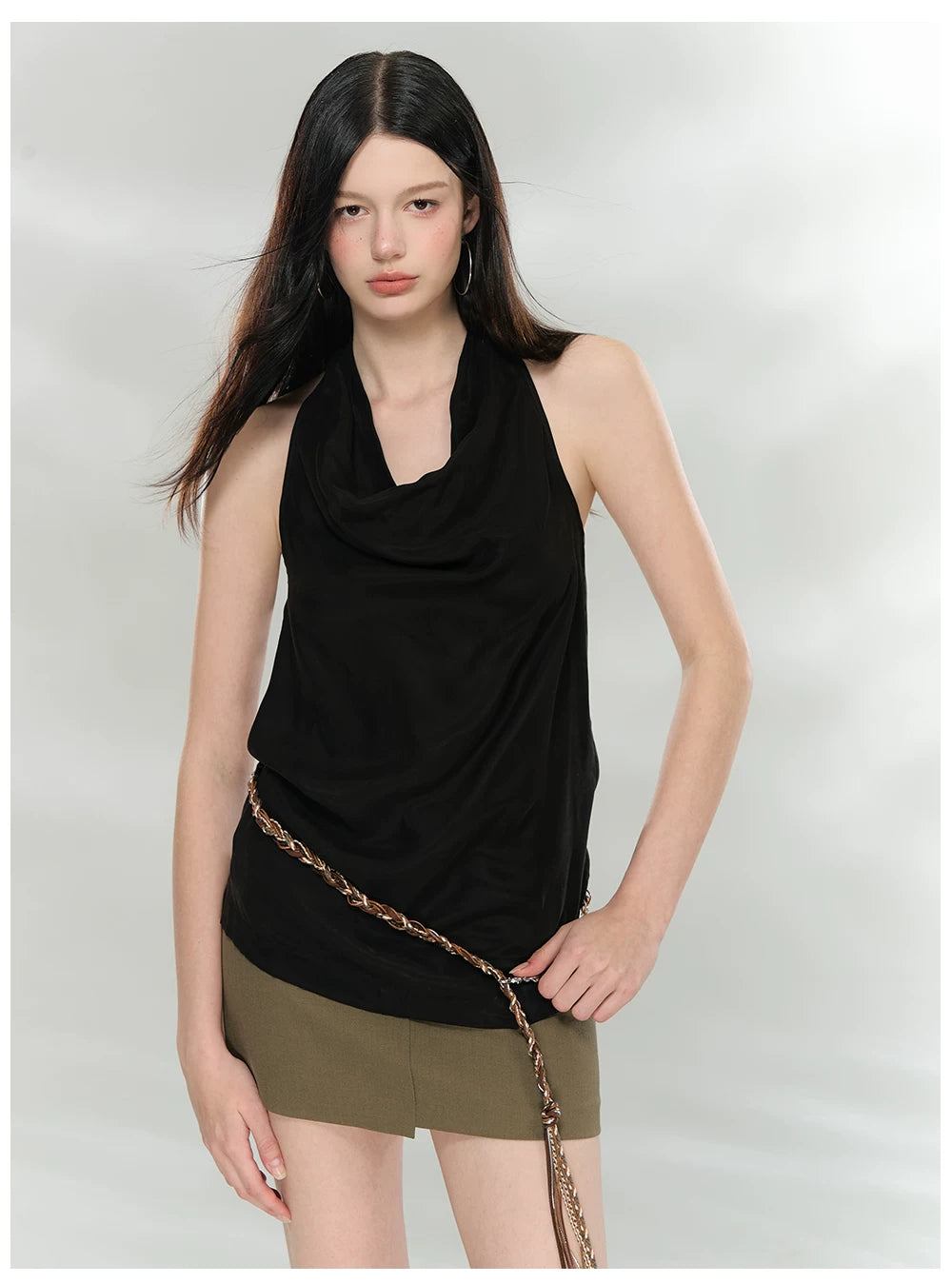 Draped Cowl Neck Halter Top