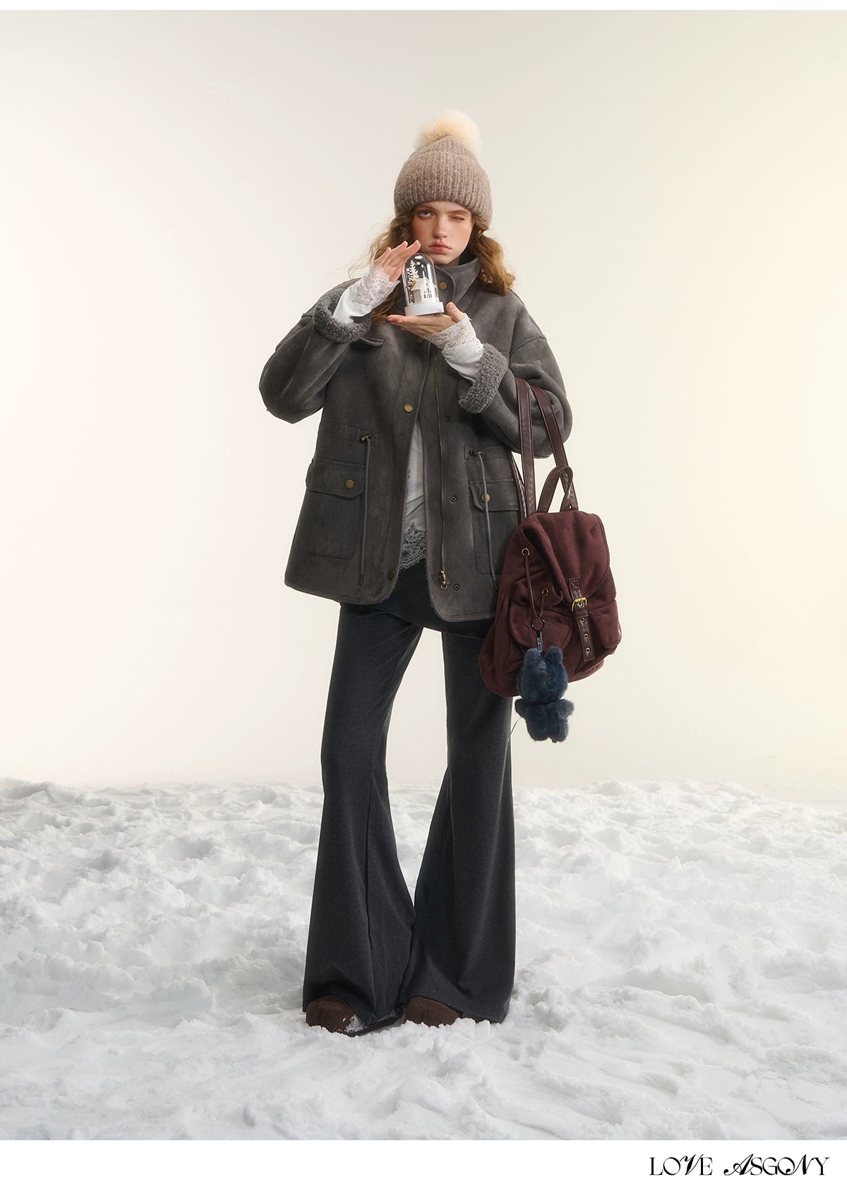 Asgony Asymmetric Layered Flare Knit Pants