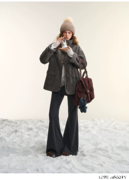 Asgony Asymmetric Layered Flare Knit Pants