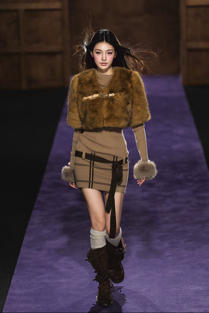 Maillard Faux Fur Cropped Cape