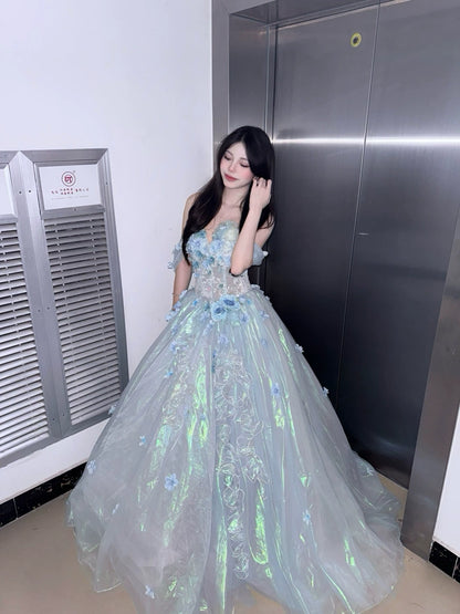 Silent Jellyfish Glow Iridescent Blue Couture Gown