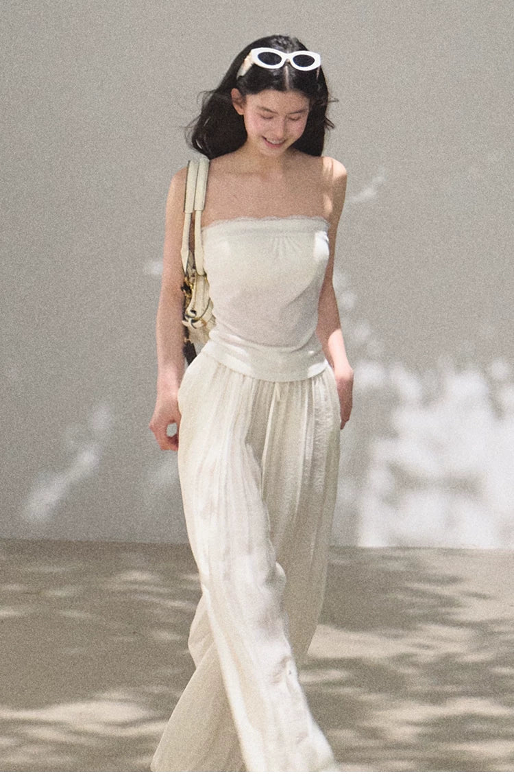 Linen Lace Trim Off-Shoulder Bandeau