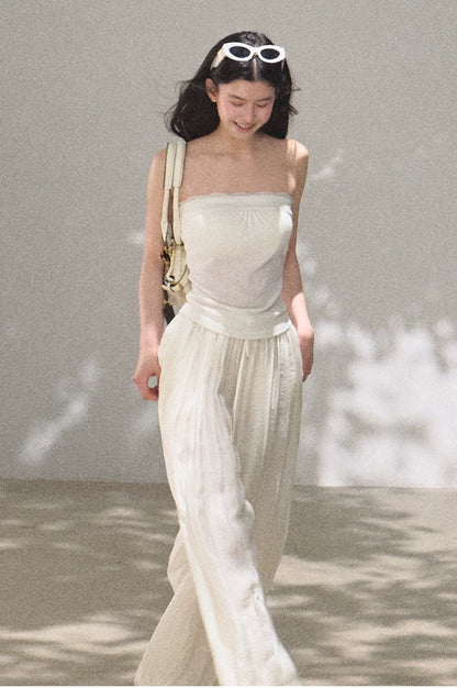 Linen Lace Trim Off-Shoulder Bandeau