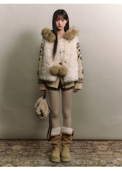Curly Faux Shearling Brooch Vest