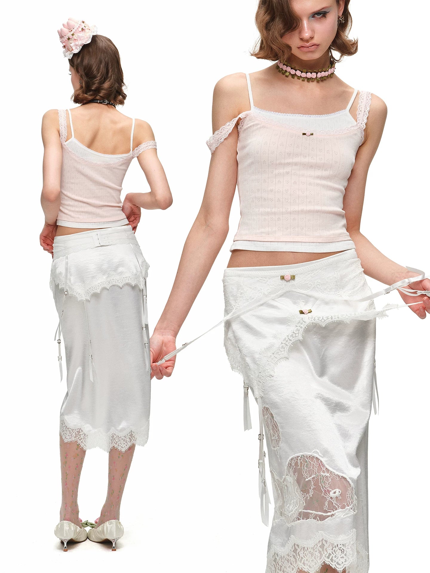 Asymmetrical Lace Trim Layered Knit Camisole 1Jinn Studio