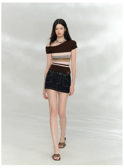 Asymmetrical Color-Block Knit Top