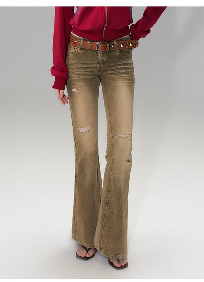 Low-Rise Distressed Washed Denim Jeans