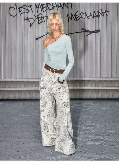 Vintage Leopard-Print Cotton Wide-Leg Jeans