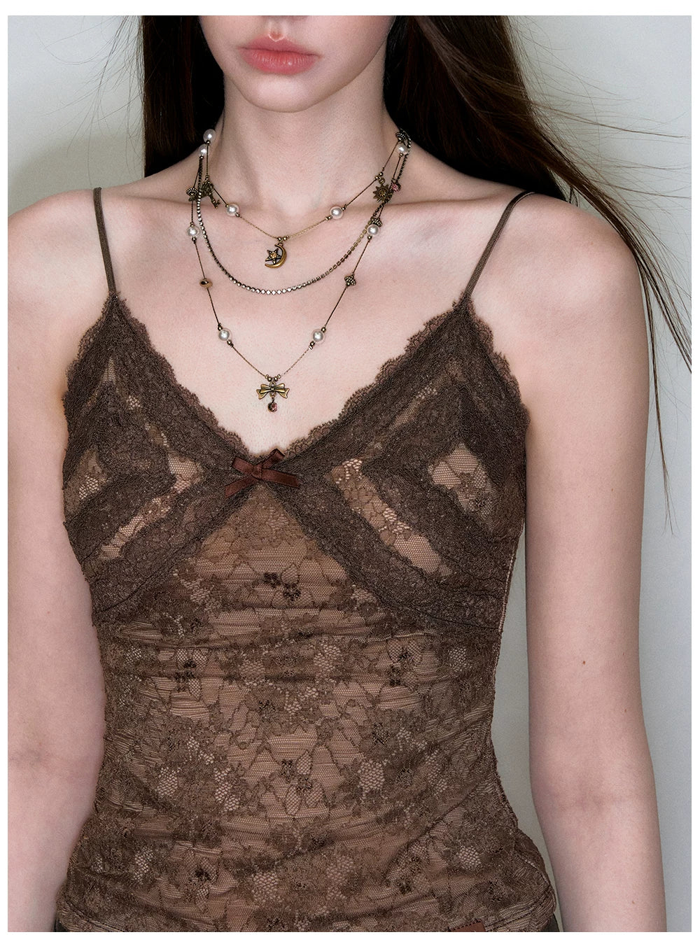 Lace Jacquard Bow Tie Camisole