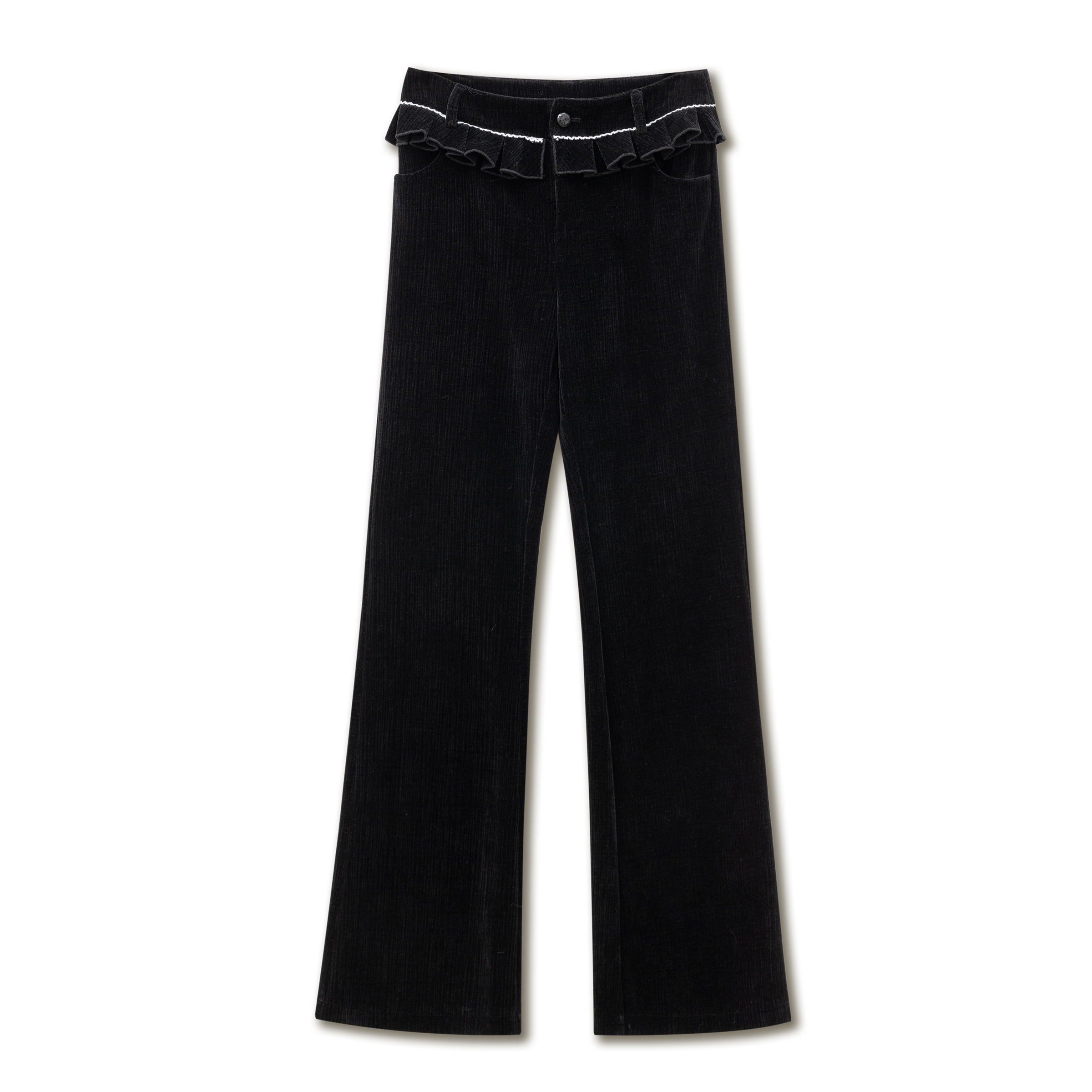 Black Fitted Chenille Flared Pants