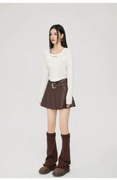 (Final Sale) High-Waisted Pleated Leather Skirt - CHINASQUAD