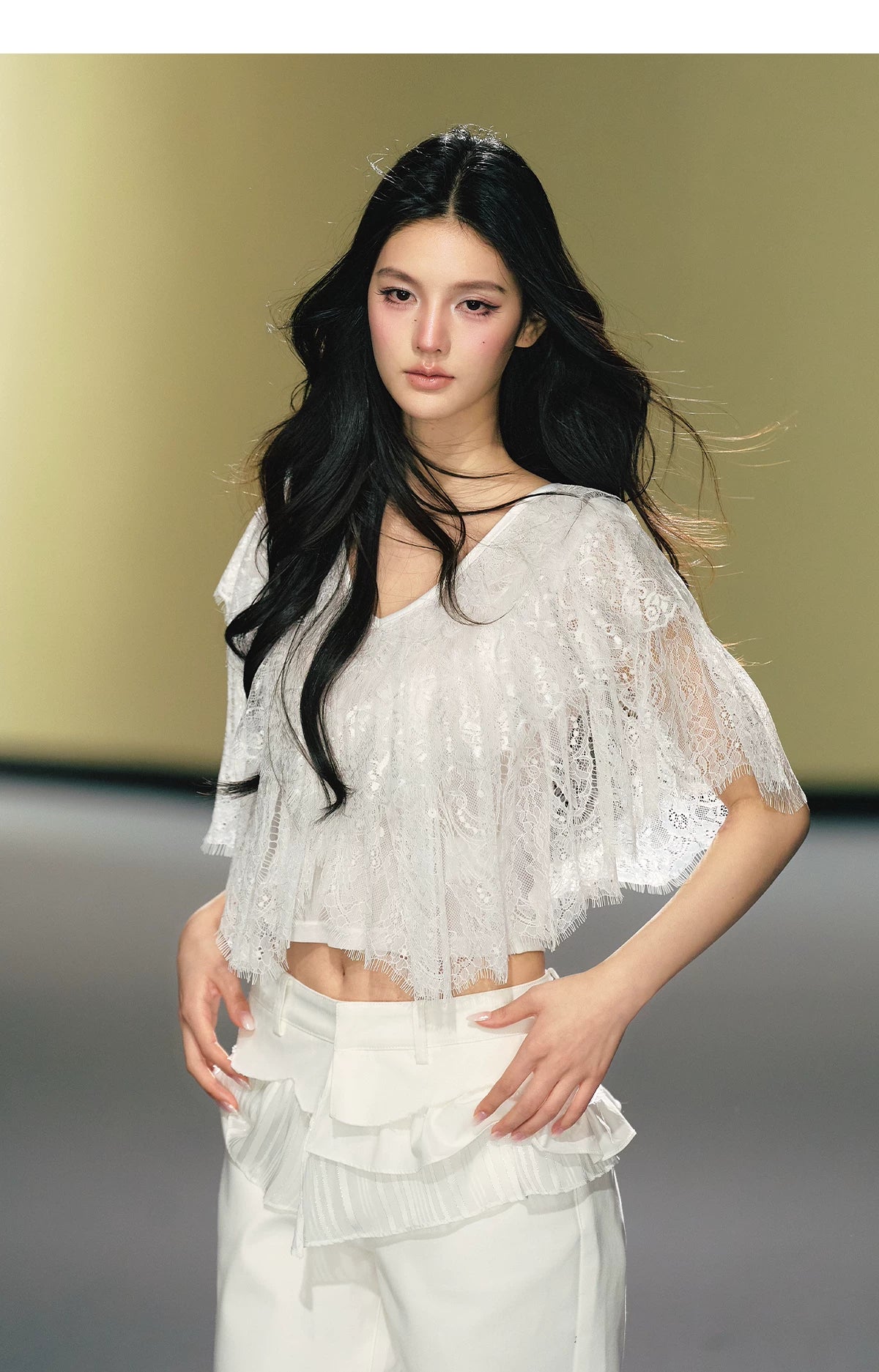 Layered Lace V-Neck Cape Top