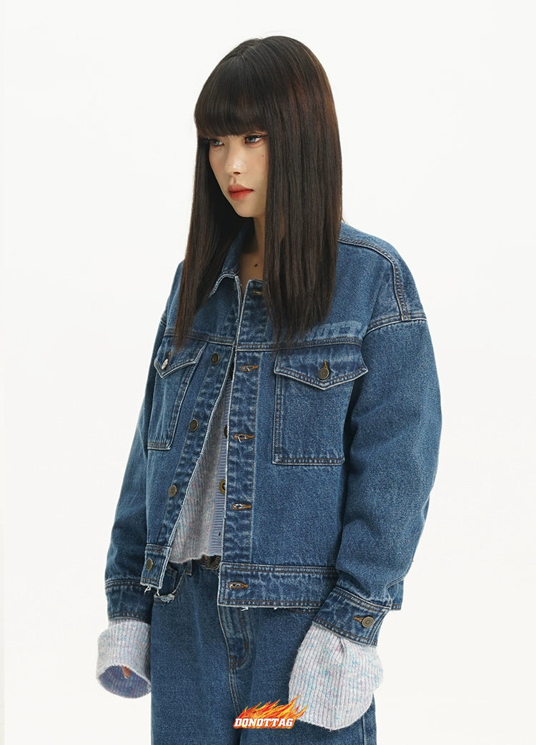 Blue Double Pocket Logo Denim Jacket - CHINASQUAD