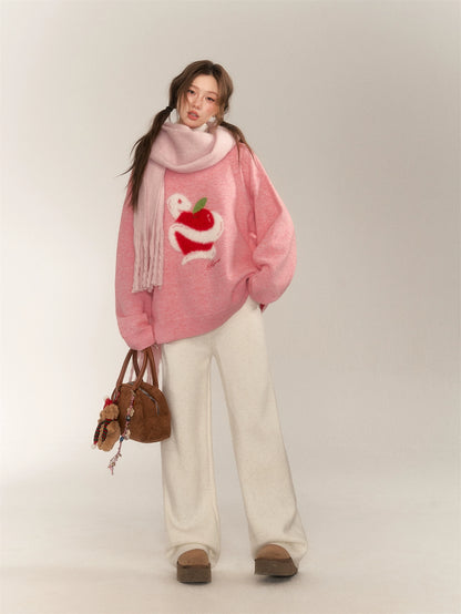 Apple Jacquard Pullover Sweater