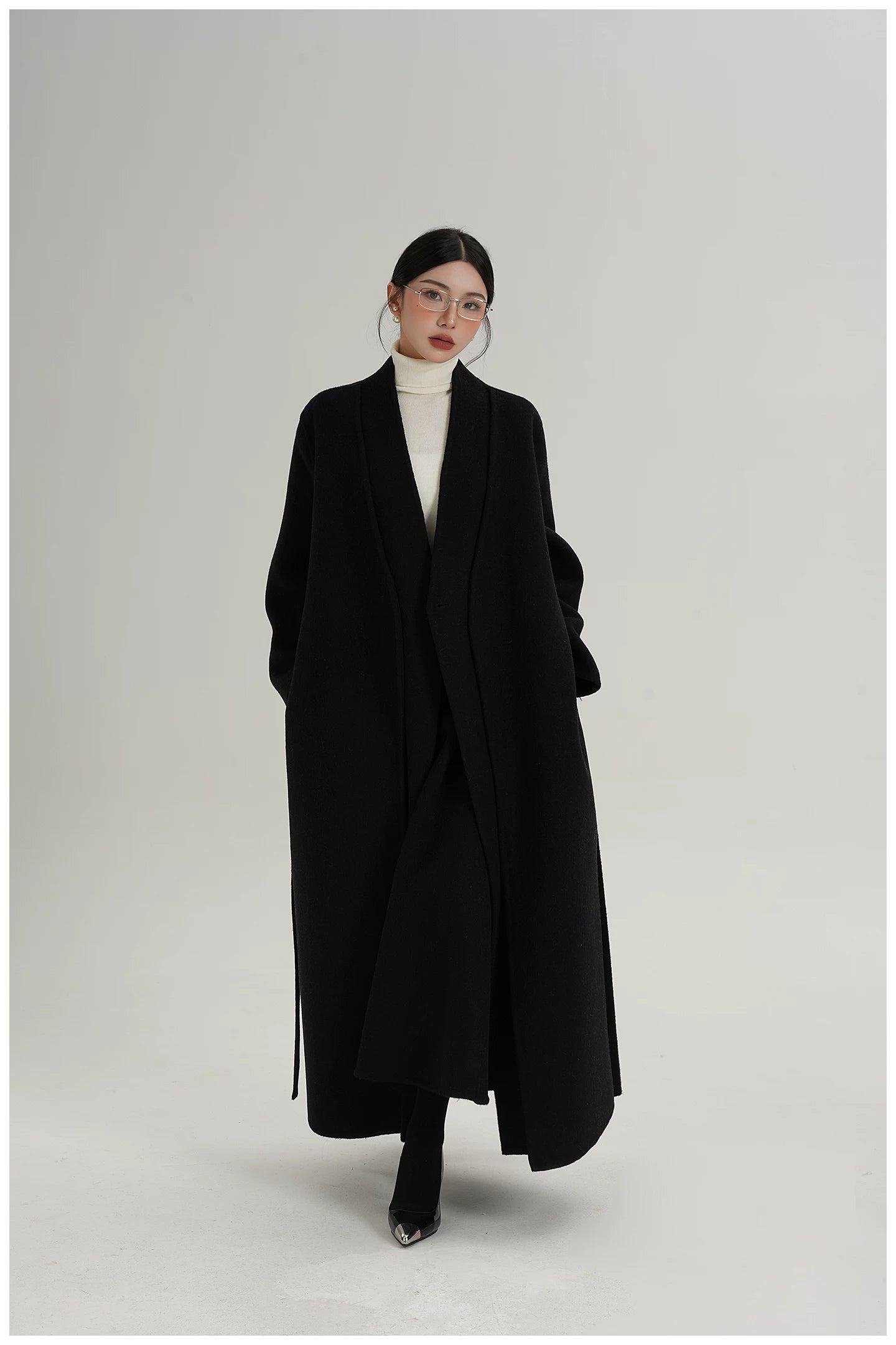 Elegant Double-Faced Wool Long Coat