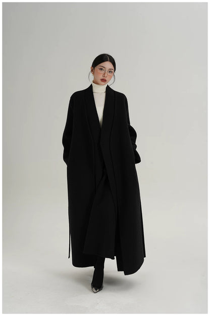 Elegant Double-Faced Wool Long Coat