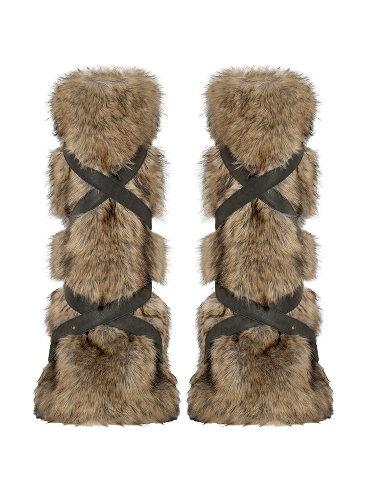 Faux Fur Brown Y2K Leg Warmers