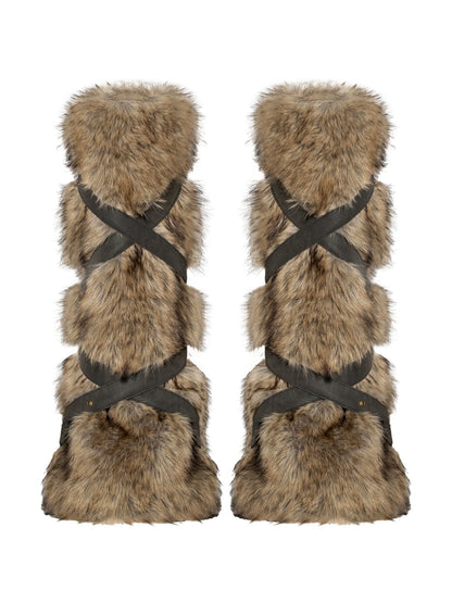 Faux Fur Brown Y2K Leg Warmers