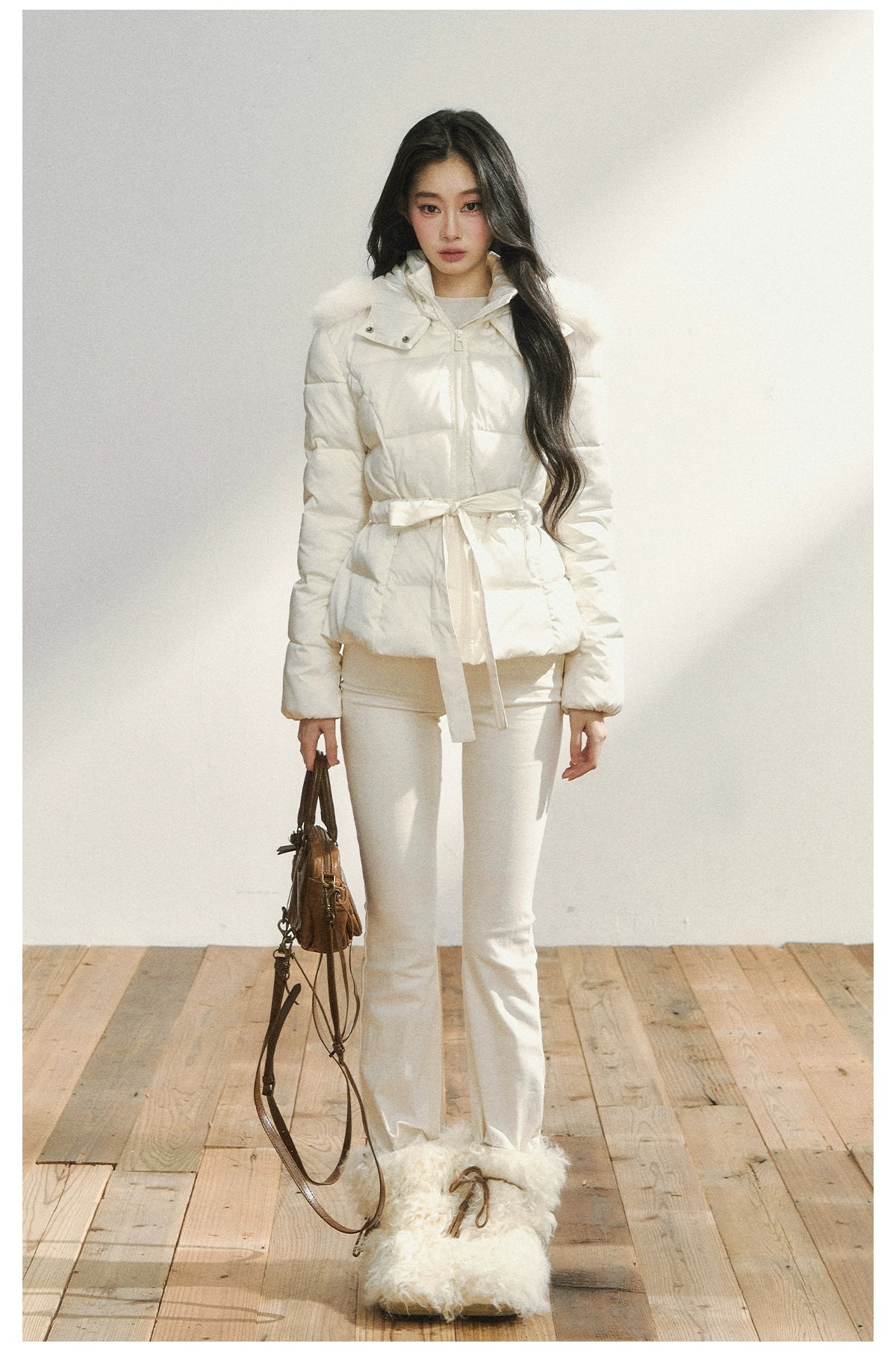 White High-Waist Flared Draped Pants