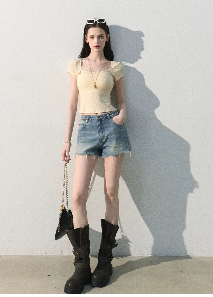 Faded Trace Vintage Distressed Denim Shorts